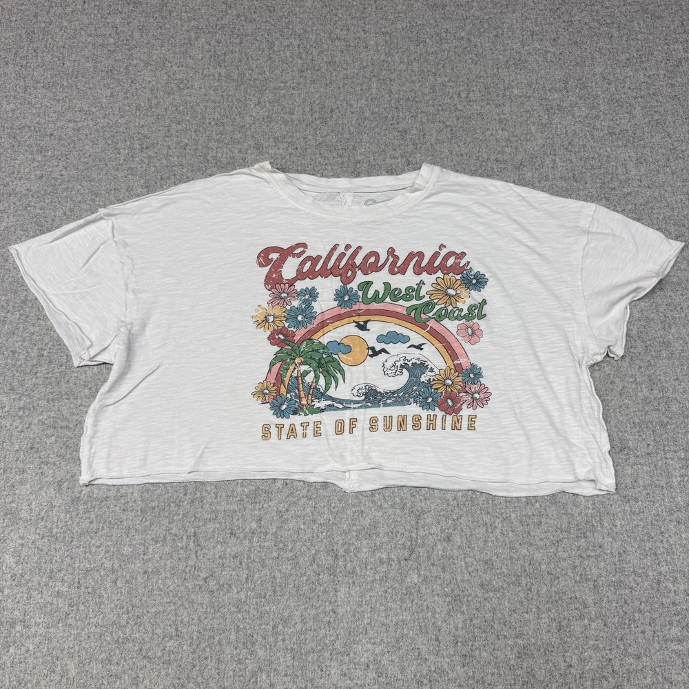 Social Culture California West Coast Crop Graphic T-Shirt Size M White Boxy Tee